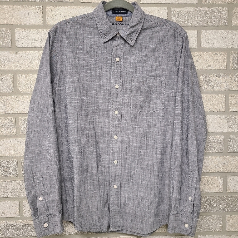 Taylor Vintage Long Sleeve Button Down Performance Shirt Gray Size Medium